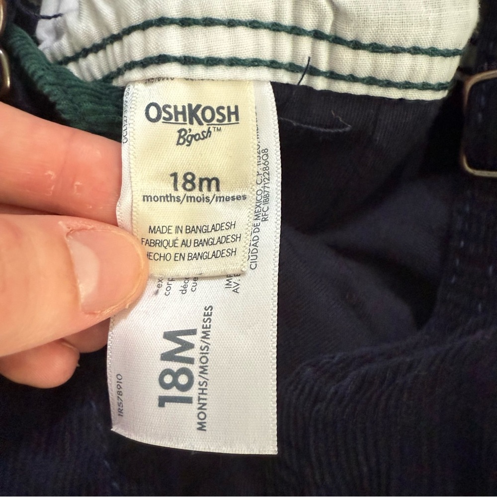 OshKosh B’gosh Boy Size 18 Month Corduroy Lined Overalls Blue Green - Picture 7 of 8